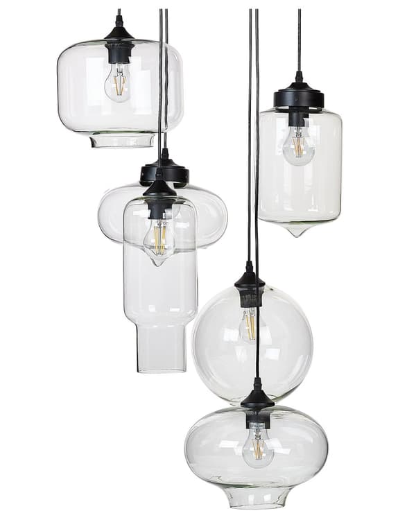 Taklampa Transparenta Glasskärmar Svart Järn 6 Lampor Modern Design Heminredning Tillbehör Vardagsrum