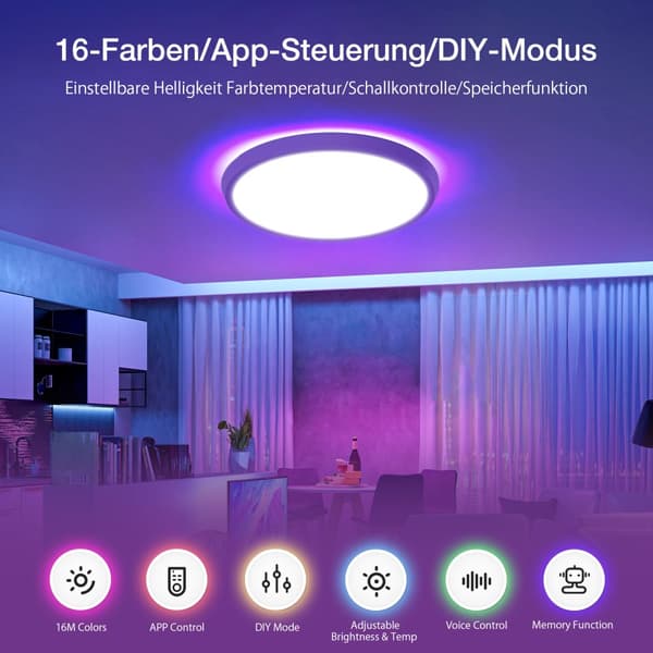 BW-CLT2 LED Smart-loftslys 40 cm med hovedlys og RGB-atmosfærelys, 2700-6500K justerbar, APP-stemmefjernbetjening og gør-det-selv-scenetilstand