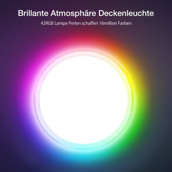 BW-CLT2 LED Smart-loftslys 40 cm med hovedlys og RGB-atmosfærelys, 2700-6500K justerbar, APP-stemmefjernbetjening og gør-det-selv-scenetilstand