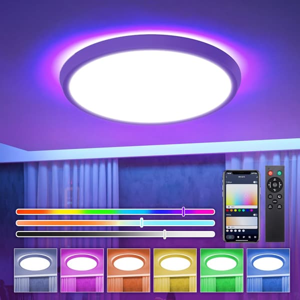 BW-CLT2 LED Smart-loftslys 40 cm med hovedlys og RGB-atmosfærelys, 2700-6500K justerbar, APP-stemmefjernbetjening og gør-det-selv-scenetilstand