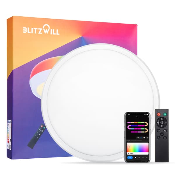 BW-CLT2 LED Smart-loftslys 40 cm med hovedlys og RGB-atmosfærelys, 2700-6500K justerbar, APP-stemmefjernbetjening og gør-det-selv-scenetilstand