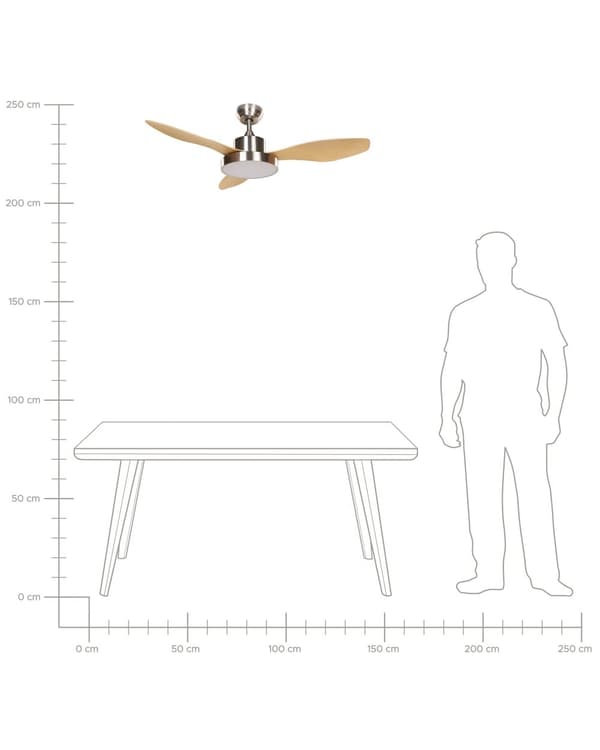 Takfläkt med ljus Ventilator Silver med Ljust trä Syntetiskt material Fjärrkontroll 6 hastigheter 3 ljusnivåer Traditionellt vardagsrum Sovrum