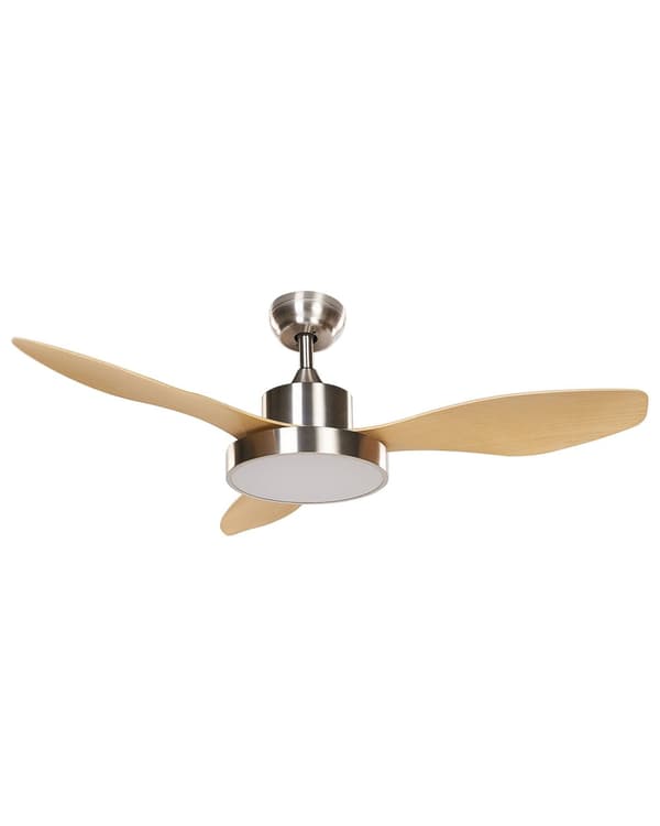 Takfläkt med ljus Ventilator Silver med Ljust trä Syntetiskt material Fjärrkontroll 6 hastigheter 3 ljusnivåer Traditionellt vardagsrum Sovrum
