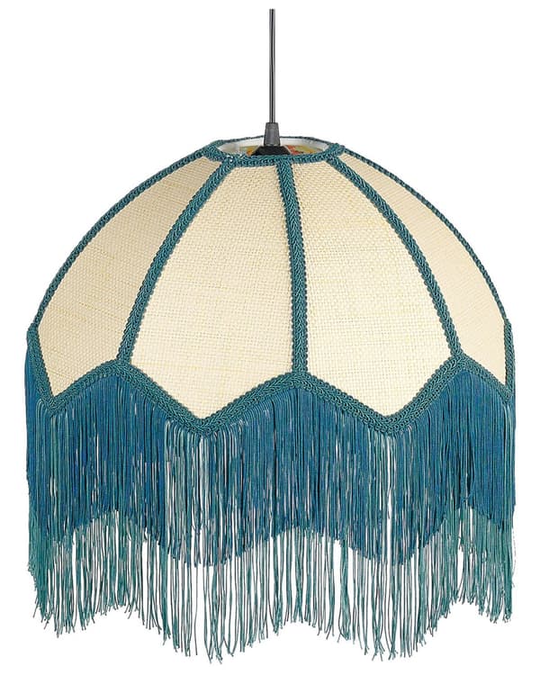 Hängande Taklampa Blå Papper Tyg 182 cm Fransar med Tofsar Belysning Retro Vintage Vardagsrum Hall Sovrum