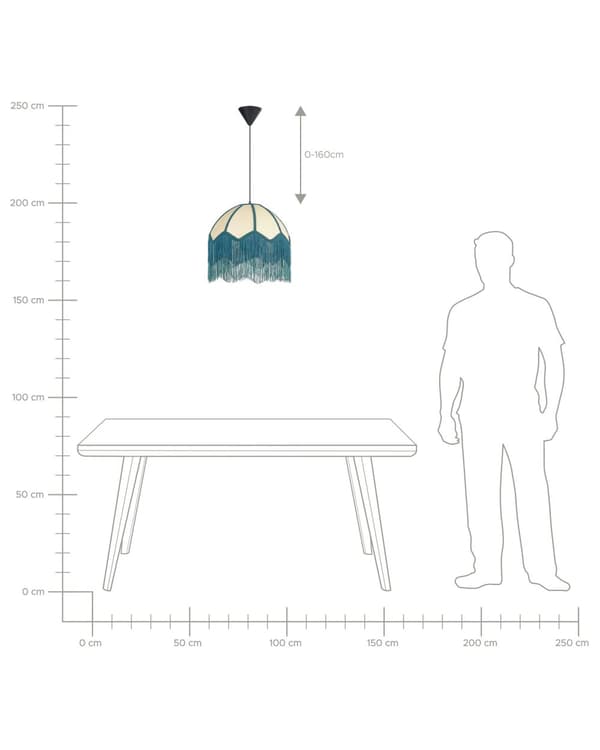 Hängande Taklampa Blå Papper Tyg 182 cm Fransar med Tofsar Belysning Retro Vintage Vardagsrum Hall Sovrum
