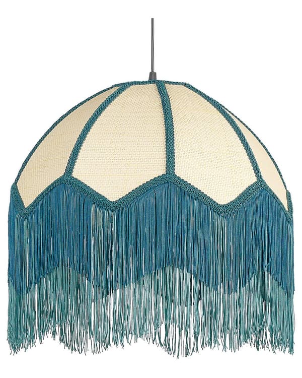 Hängande Taklampa Blå Papper Tyg 182 cm Fransar med Tofsar Belysning Retro Vintage Vardagsrum Hall Sovrum