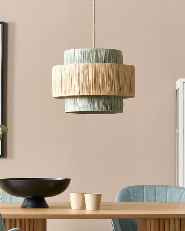 Taklampa Naturligt och grönt papper med texturerad skärm Japandi Jutesnöre i naturlig stil