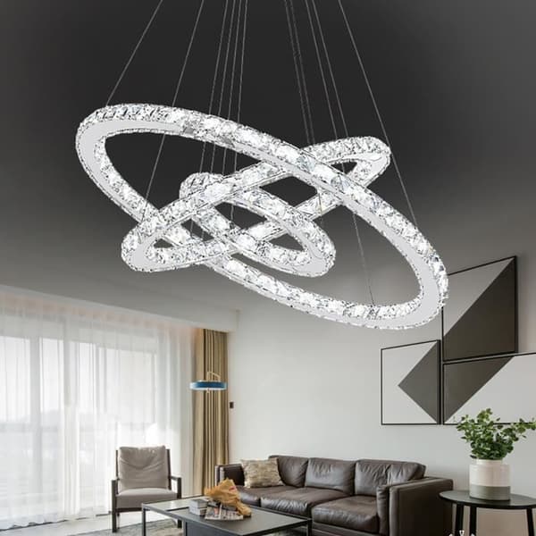 XMTECH 96W LED Crystal Design Takljus LED Pendellampa Suspension Creative Chandelier Tre Rings Ljuskrona, Cool White