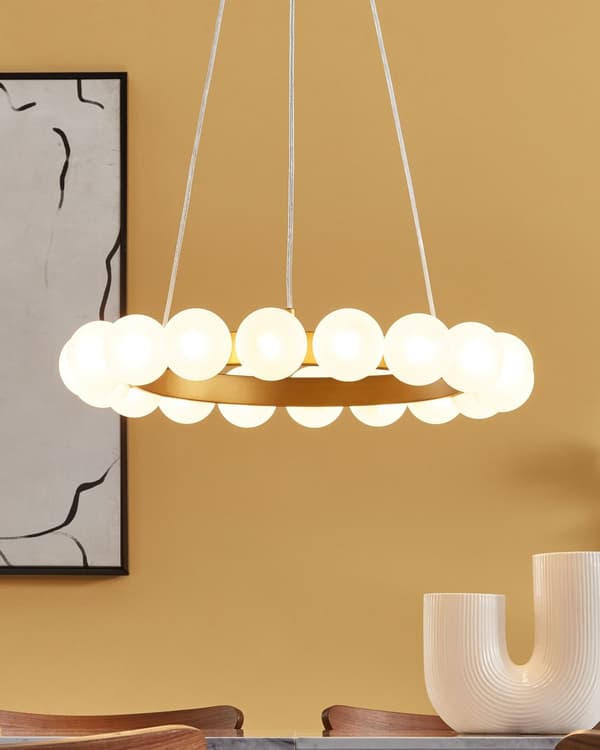 Hängande lampa Guld Metall Järn Hängande Ljus Glasskärm Rund Form Modern Glamour Belysning Vardagsrum Matsal Sovrum