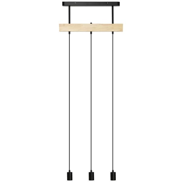 Rootz Pendel - Hængelampe - 3-lampe - Højdejusterbar - Industrielt design - Metal + Træ - Sort - 50L x 8W x 33H cm