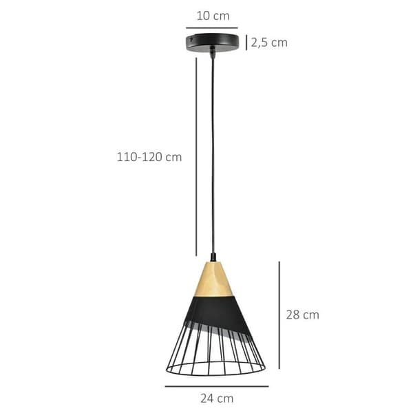 Rootz Hængelampe - Loftslampe - Hængelampe - Industrielt design - Metal/Gummi Træ/Terylene Bomuld - Sort/Naturlig - 24 cm x 24 cm x 28 cm