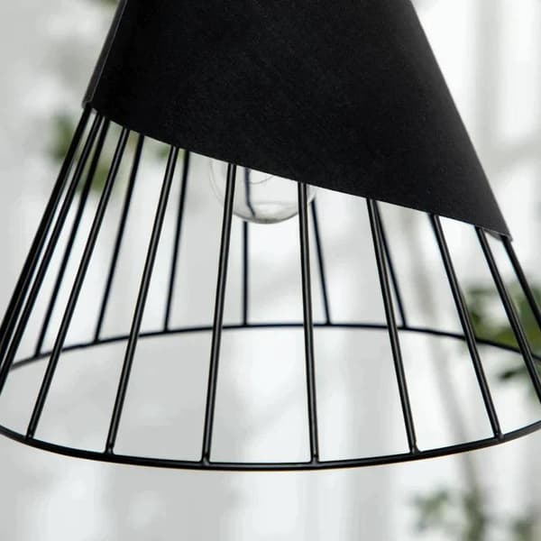 Rootz Hængelampe - Loftslampe - Hængelampe - Industrielt design - Metal/Gummi Træ/Terylene Bomuld - Sort/Naturlig - 24 cm x 24 cm x 28 cm