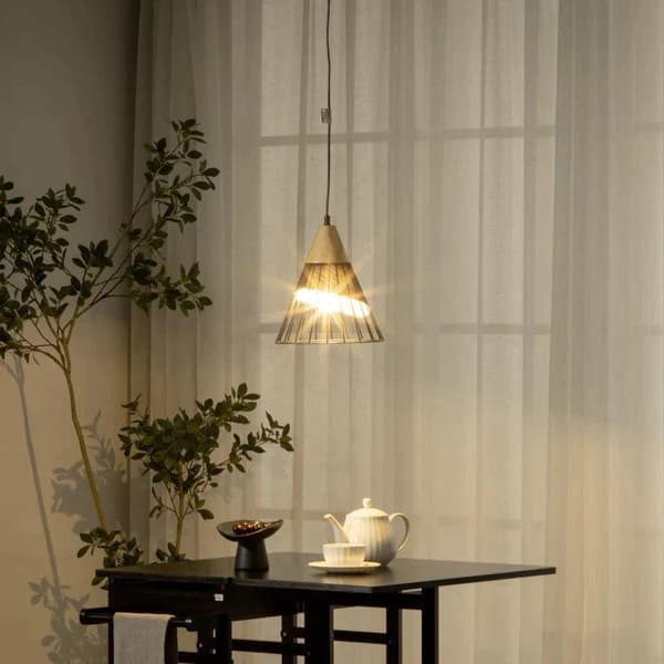 Rootz Hængelampe - Loftslampe - Hængelampe - Industrielt design - Metal/Gummi Træ/Terylene Bomuld - Sort/Naturlig - 24 cm x 24 cm x 28 cm