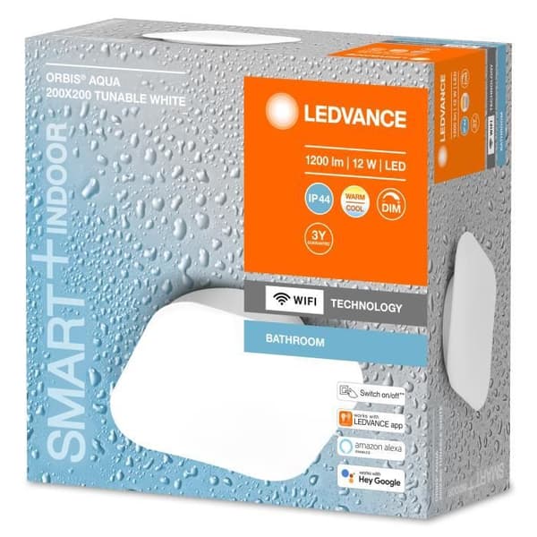 LEDVANCE Smart LED-taklampa, vit, 1200LM, 3000-6500K, 200mm x 200mm, IP44, Orbis Aqua vägglampa med teknologi