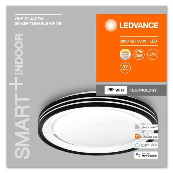 LEDVANCE ORBIS JADEN SMART+ WiFi-armatur Ø 48cm, dimbar LED-taklampa för inomhus, 30W, färgtemperatur