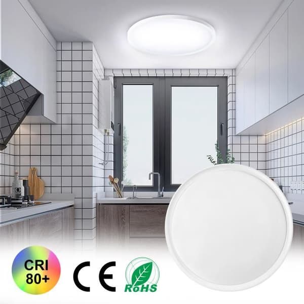 XMTECH 48W Cool White LED Taklampa, Taklampa IP44 6500K Ø36,5x3cm, Lämplig för kontor Vardagsrum Sovrum Kök Korridor