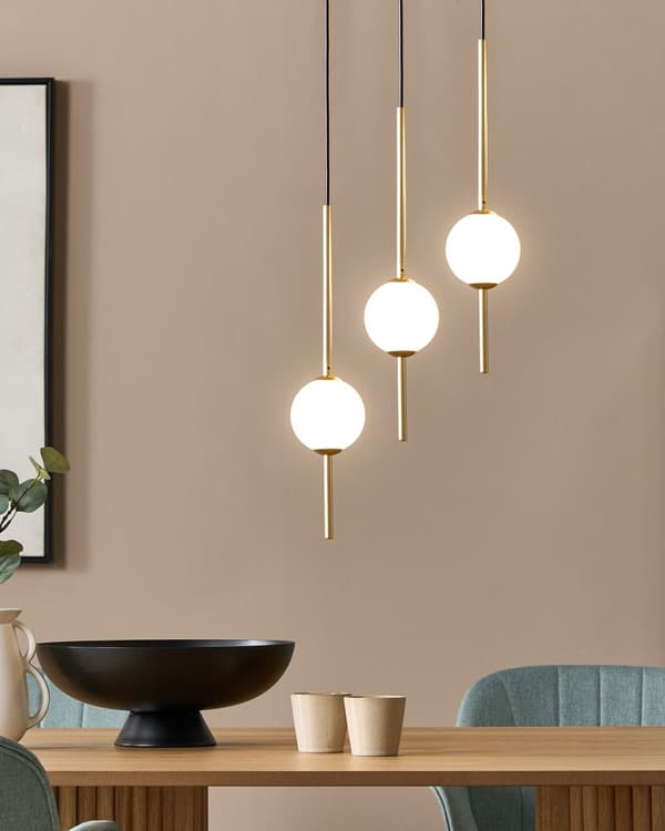 LED-pendellampa med 3 lampor Guld metall Runda glasskärmar