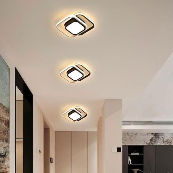 Modern LED-taklampa, design - 2 kvadrater, belysning för sovrumskorridor, 32W, 3200 Lumen, 3000K varmvitt ljus, svart