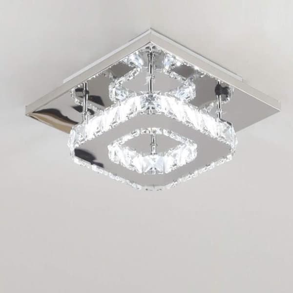 Modern LED-taklampa - taklampa i kristall - fyrkantig 12W vitt ljus - för balkong, hall, vardagsrum - Storlek: 20*8cm