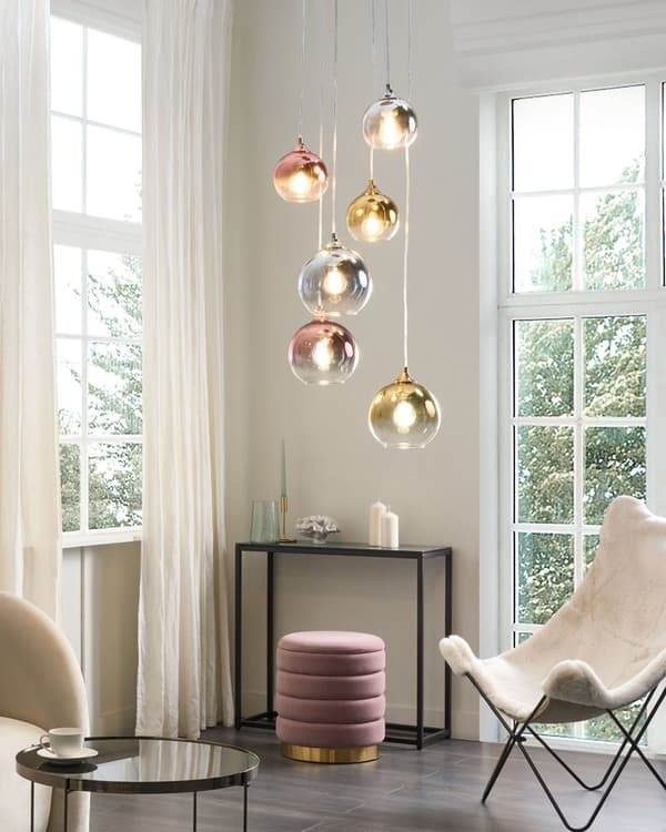 Pendellampa Halvgenomskinlig Mässing Koppar Silver Glasskärmar Järn 6 lampa Modern Design Heminredning Tillbehör Vardagsrum