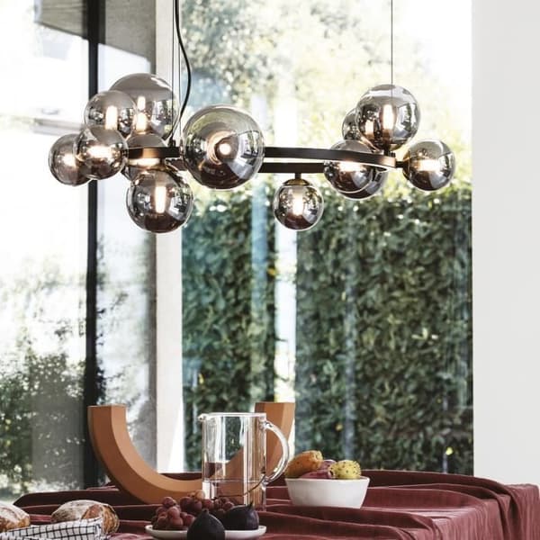 Plafonnier - Ideal Lux - PERLAGE - 14 ljus - Svart - Metall och glas - Modern design