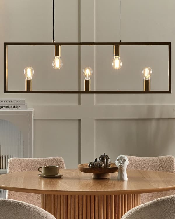 5-ljus pendellampa Mässing Metall Rektangulär ram Glam Industriell stil Vardagsrum Matsal