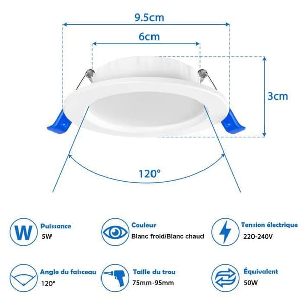 LZQ Set med 20 infällda led spotlights, infälld taklampa 5W Extra platt rund tak downlight spotlight - kall vit