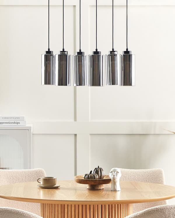 Hängande lampa Grå och svart järnbas Rökt glasskärm 6 ljuspunkter Heminredningstillbehör Belysning