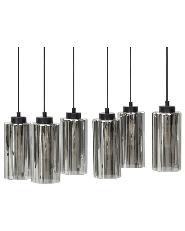 Hängande lampa Grå och svart järnbas Rökt glasskärm 6 ljuspunkter Heminredningstillbehör Belysning