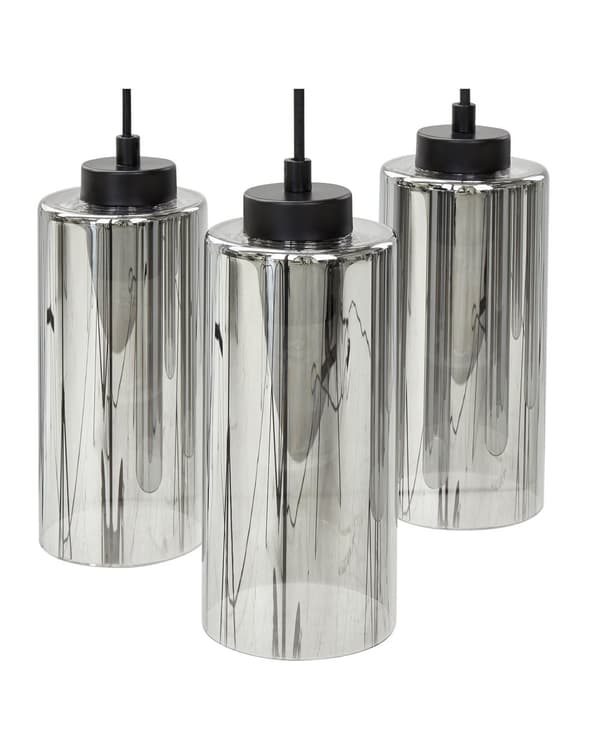 Hängande lampa Grå och svart järnbas Rökt glasskärm 6 ljuspunkter Heminredningstillbehör Belysning