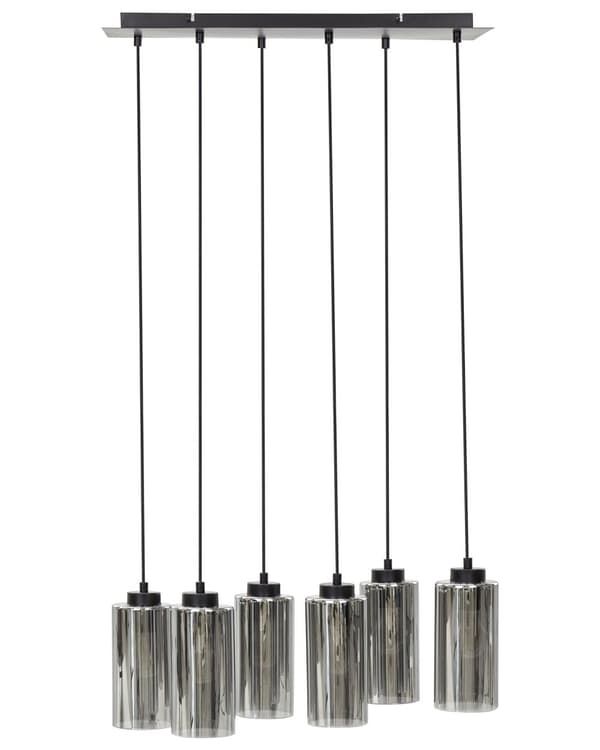Hängande lampa Grå och svart järnbas Rökt glasskärm 6 ljuspunkter Heminredningstillbehör Belysning