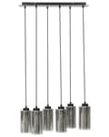 Miniatyrbild 1 av 8: Hängande lampa Grå och svart järnbas Rökt glasskärm 6 ljuspunkter Heminredningstillbehör Belysning