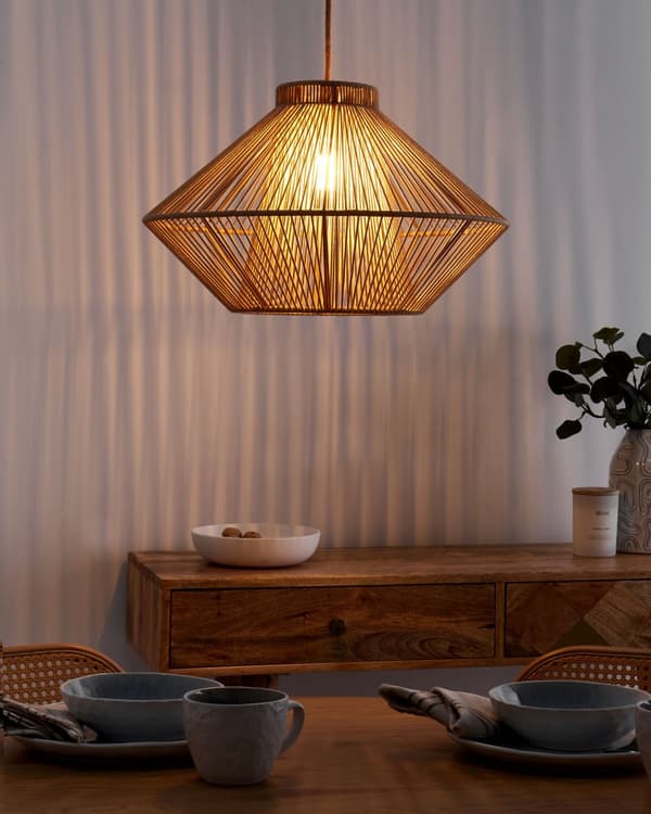 Hängande Lampa Beige Bomull Burskärm Japandi Naturlig Stil Vardagsrum Sovrum Kök