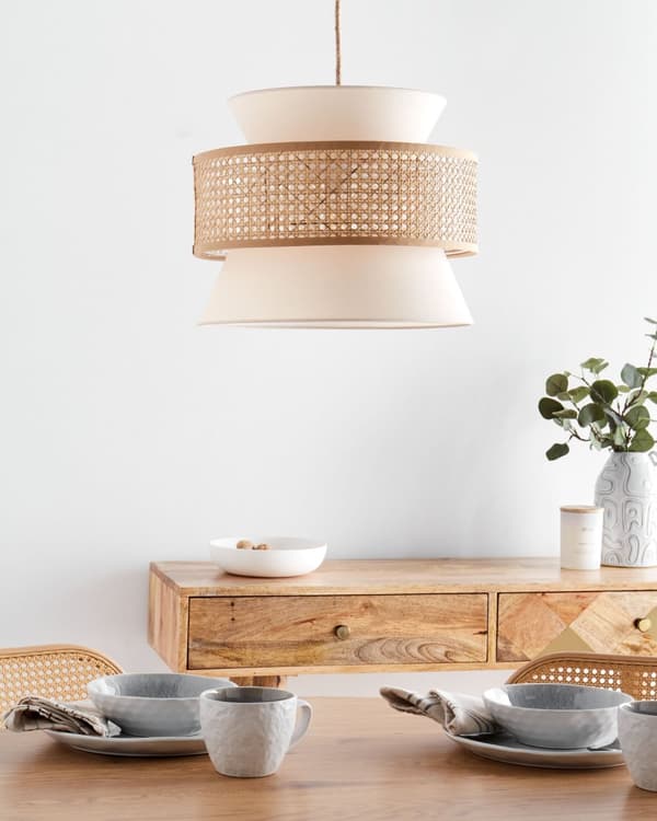 Hänglampa Natur Beige Rotting Polyester Skärm Boho Belysning Hängande Belysning Vardagsrum Sovrum