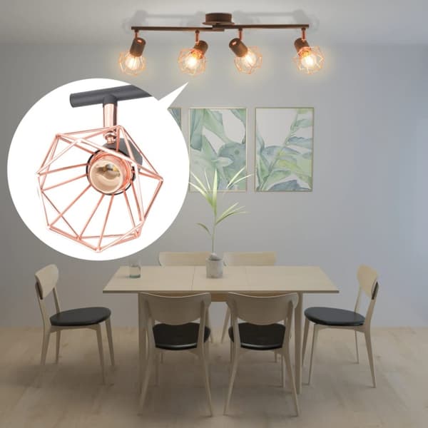 loftslampe med 4 spotlys E14 sort og kobberfarvet