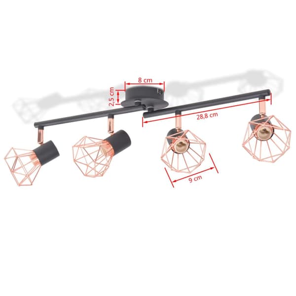 loftslampe med 4 spotlys E14 sort og kobberfarvet