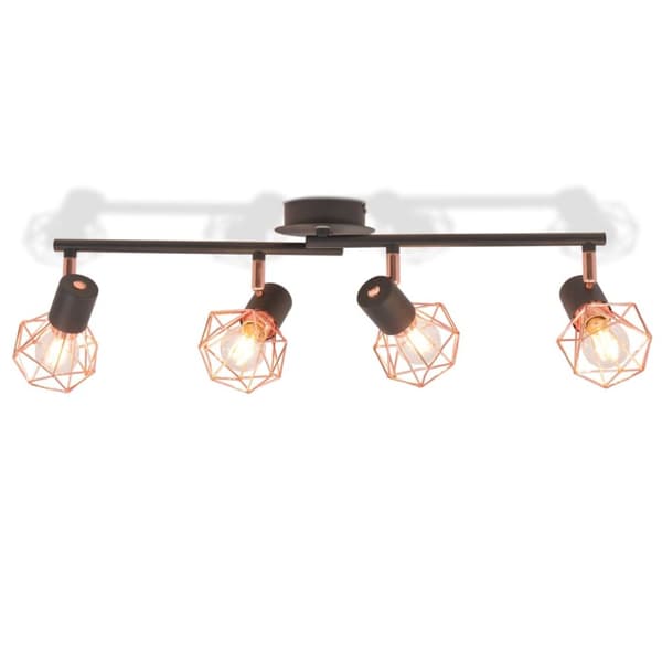 loftslampe med 4 spotlys E14 sort og kobberfarvet