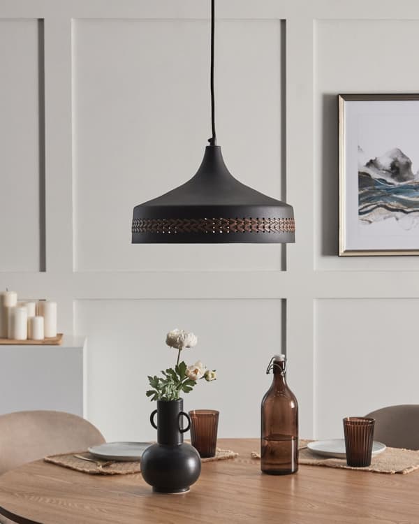 Hängande lampa Svart järn PU läder kupa skärm Modern samtida stil