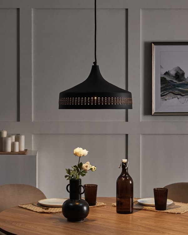 Hängande lampa Svart järn PU läder kupa skärm Modern samtida stil