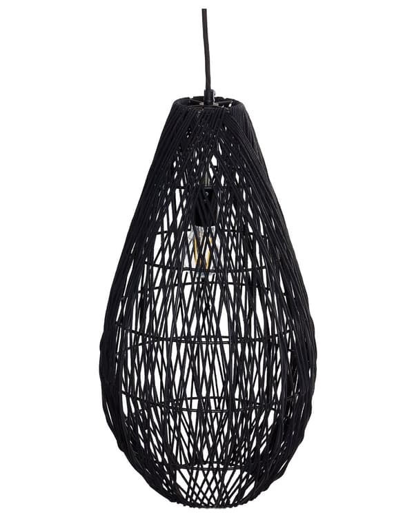 Hängande lampa Svart Bomull Rep Bur Skärm Japandi Naturlig Stil