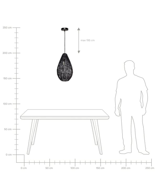 Hängande lampa Svart Bomull Rep Bur Skärm Japandi Naturlig Stil