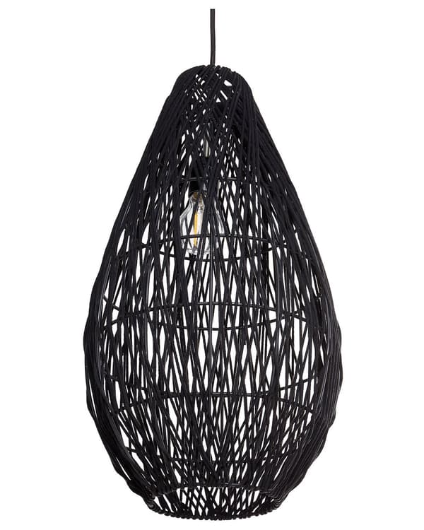 Hängande lampa Svart Bomull Rep Bur Skärm Japandi Naturlig Stil