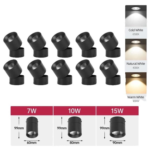LED-alasvalo, taitettava muotoilu, COB-tekniikka, 6 kpl musta runko, 15W, luonnonvalo