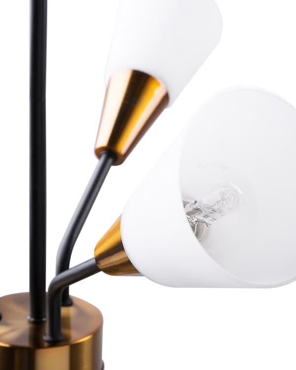 Hängande Lampa med 6 Lampor Guld och Vit Metallram Klockskärmar Lång Kabel Industriell