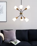 Miniatyrbild 2 av 8: Hängande Lampa med 6 Lampor Guld och Vit Metallram Klockskärmar Lång Kabel Industriell