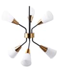 Miniatyrbild 1 av 8: Hängande Lampa med 6 Lampor Guld och Vit Metallram Klockskärmar Lång Kabel Industriell