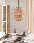Miniatyrbild 4 av 9: Hängande Lampa Naturlig Rottingskärm Svart Järnbas Boho Belysning Hängande Ljus Vardagsrum Sovrum Hall