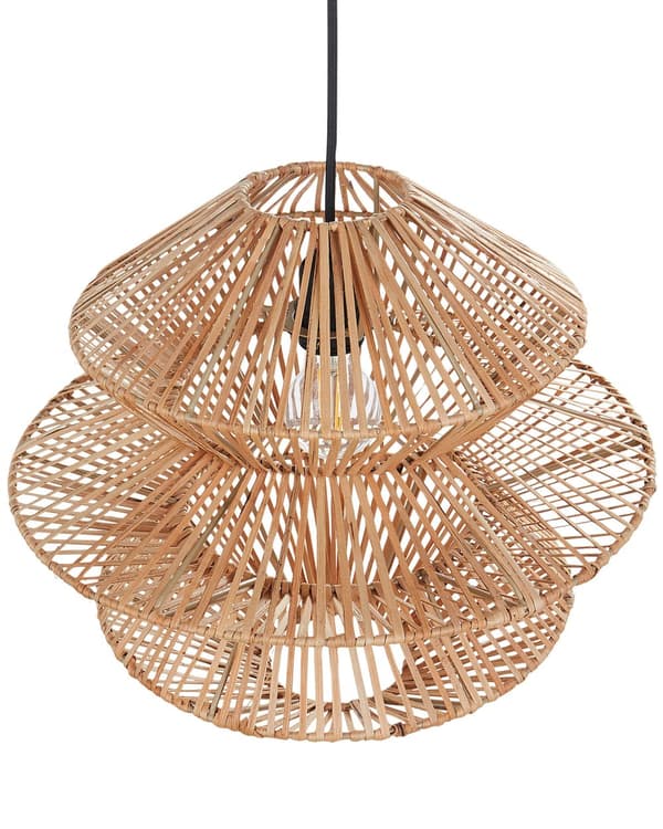 Hängande Lampa Naturlig Rottingskärm Svart Järnbas Boho Belysning Hängande Ljus Vardagsrum Sovrum Hall