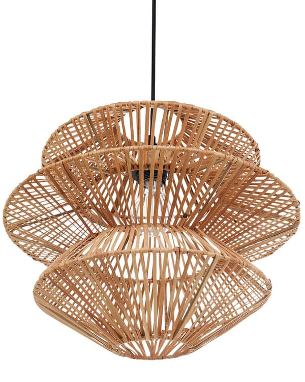 Hängande Lampa Naturlig Rottingskärm Svart Järnbas Boho Belysning Hängande Ljus Vardagsrum Sovrum Hall