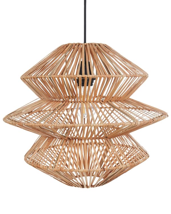 Hängande Lampa Naturlig Rottingskärm Svart Järnbas Boho Belysning Hängande Ljus Vardagsrum Sovrum Hall